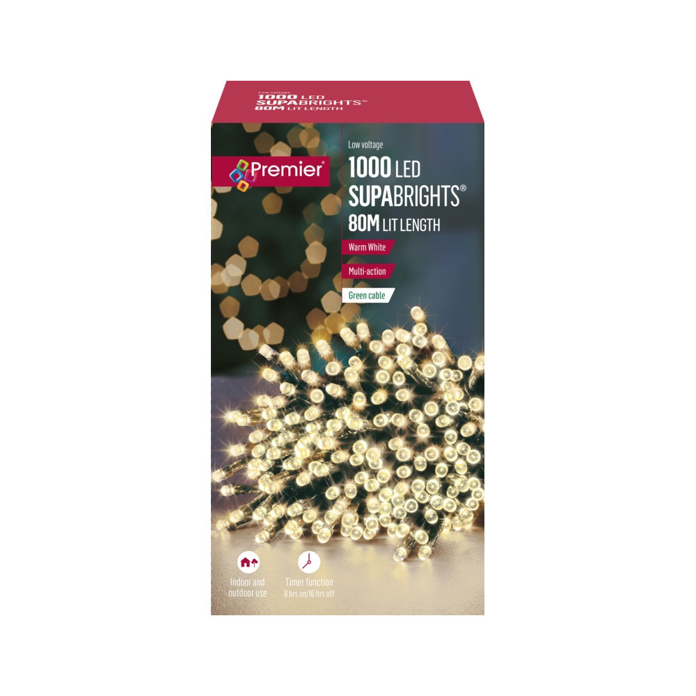 Premier 1000 LED Multi Action Supabrights With Timer Warm White/Green Indoor Outdoor Lights