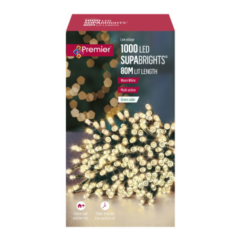 Premier 1000 LED Multi Action Supabrights With Timer Warm White/Green Indoor Outdoor Lights