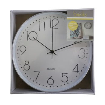 Basiks 30cm Quartz Wall Clock Silver - Non ticking clock