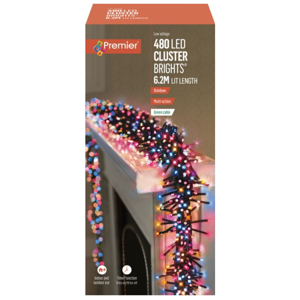 Premier 480 LED Multi Action Cluster Brights With Timer Rainbow/Green