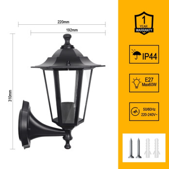 Extrastar Outdoor Vintage Wall Light W/E27 L/H Black