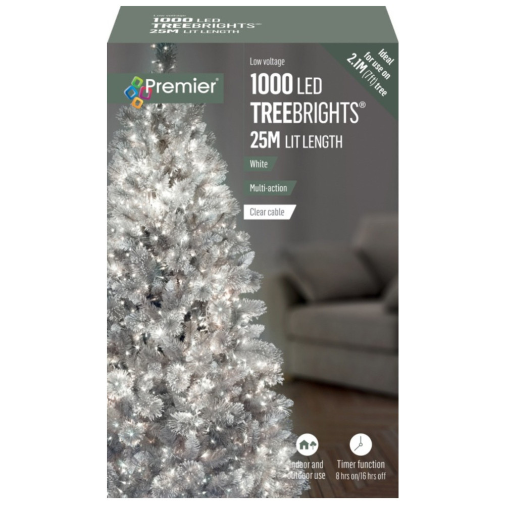 Premier 1000 LED Multi Action Treebrights With Timer White/Clear Cable