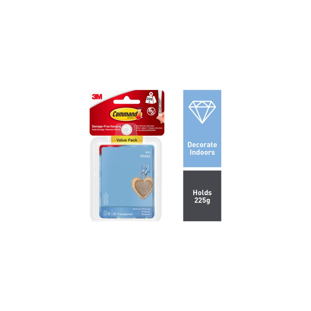 Command™ Mini Clear Hooks with Clear Strips 6 Hooks, 8 Small Strips