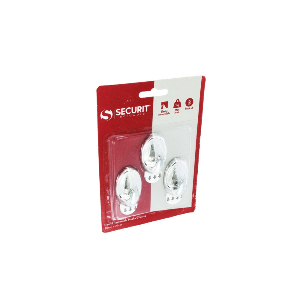 Securit Removable Oval Hook Chrome 50 x 30mm Pack 3