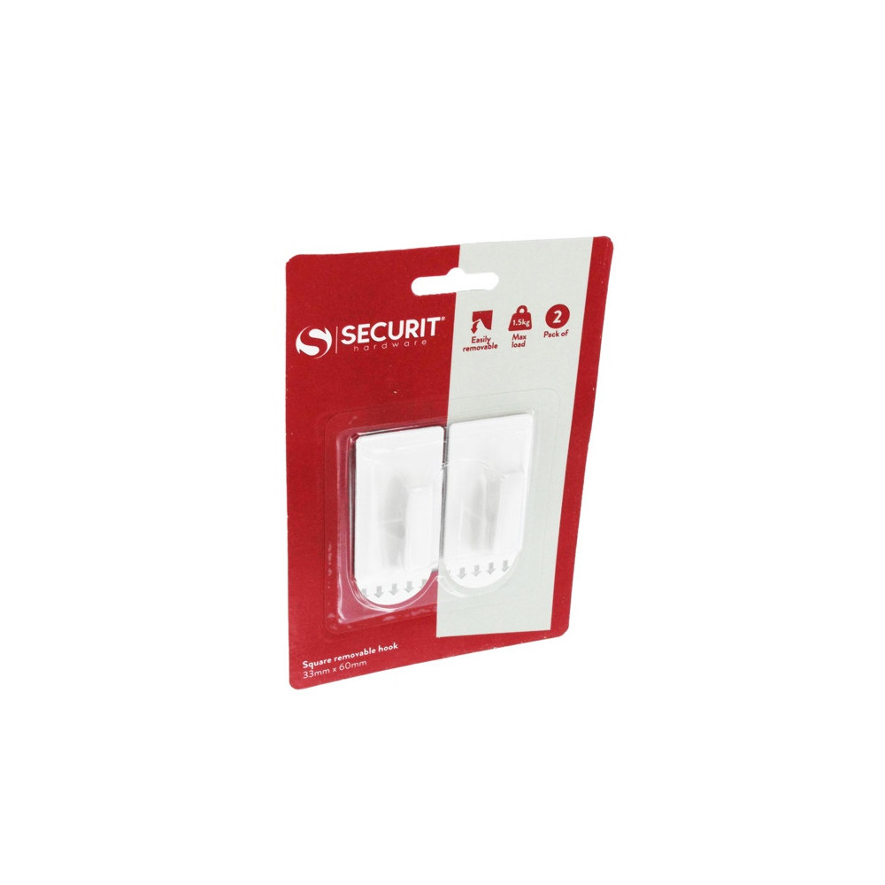 Securit Removable Square Hook White 35 x 60mm Pack 2