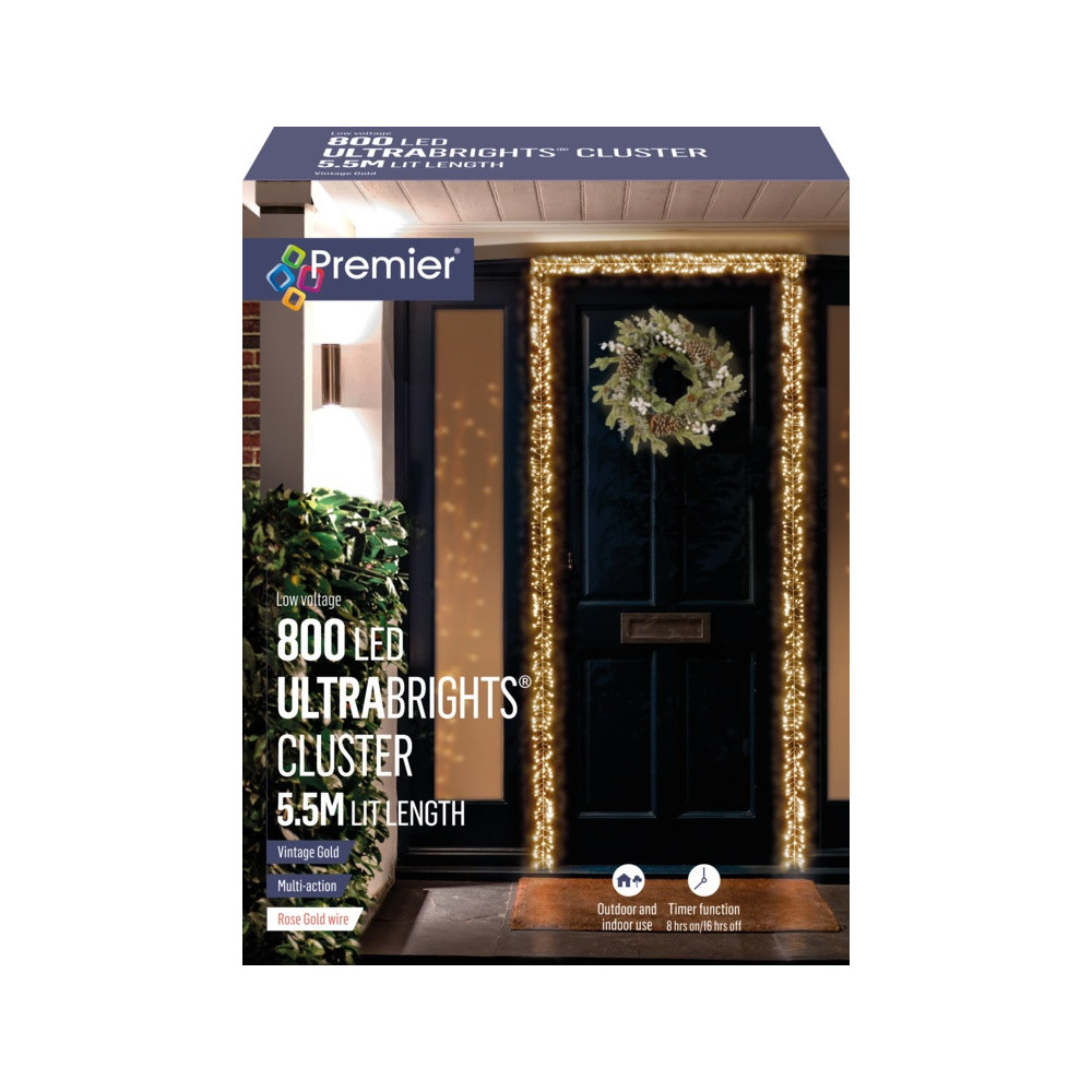Premier 800 LED Rose Gold Ultra Bright Cluster Vintage Gold 5.5m