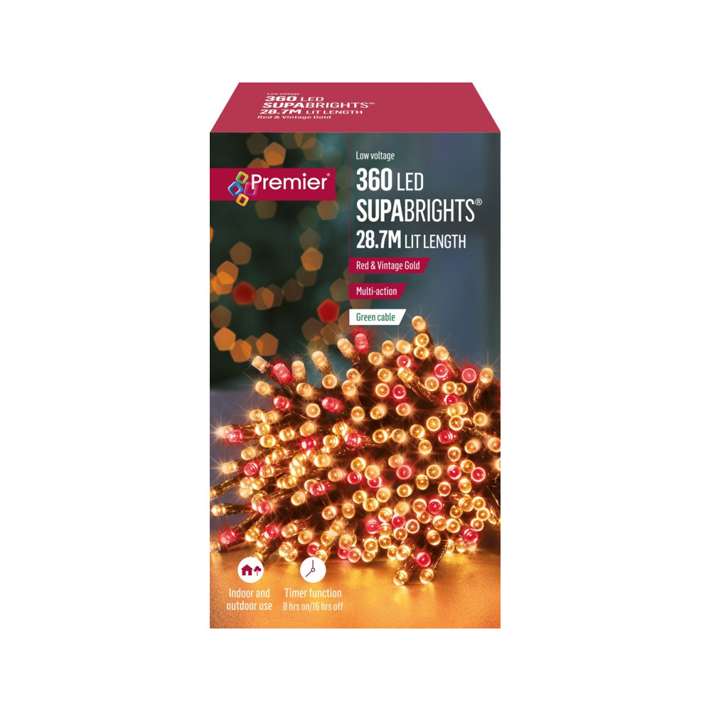 Premier 360 LED Multi Action Supabrights With Timer Red/Vintage Gold/Green Cable
