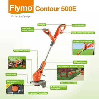 Flymo Contour 500e Electric Grass Trimmer - Cord Length 10m - 3.1kg