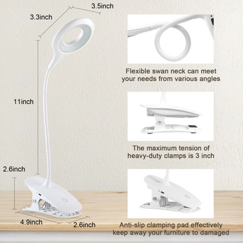 Extrastar Clip On Dimmable Desk Lamp With USB 3w White