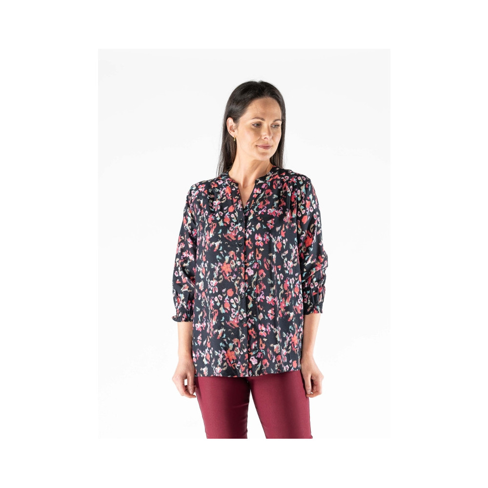 Floral Print Blouse with Elasticated Cuf - viscose & nylon breathable fabric
