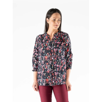 Floral Print Blouse with Elasticated Cuf - viscose & nylon breathable fabric