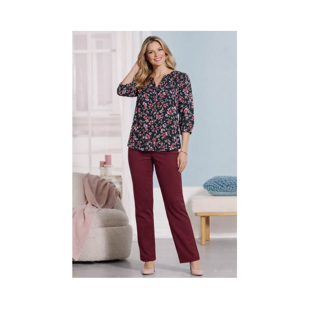 Floral Print Blouse with Elasticated Cuf - viscose & nylon breathable fabric