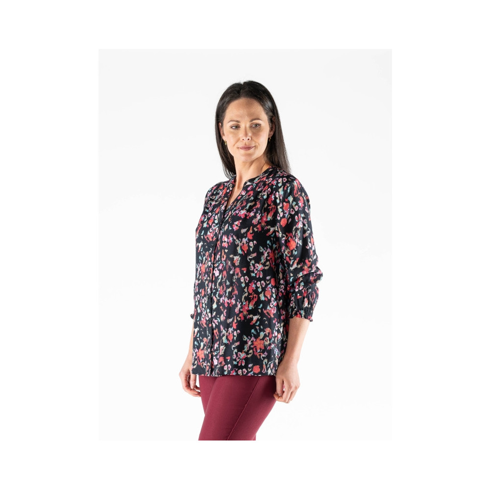 Floral Print Blouse with Elasticated Cuf - viscose & nylon breathable fabric