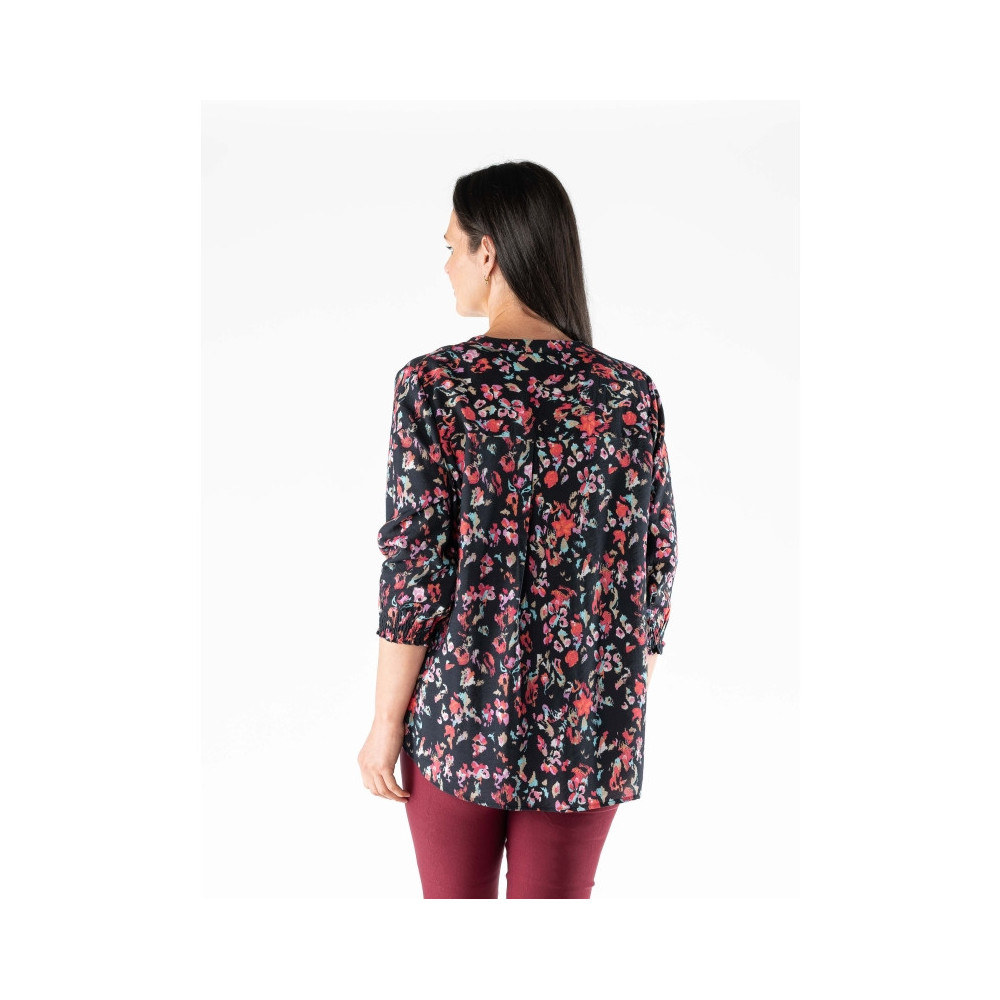 Floral Print Blouse with Elasticated Cuf - viscose & nylon breathable fabric