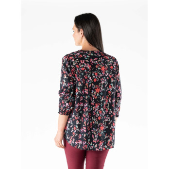 Floral Print Blouse with Elasticated Cuf - viscose & nylon breathable fabric