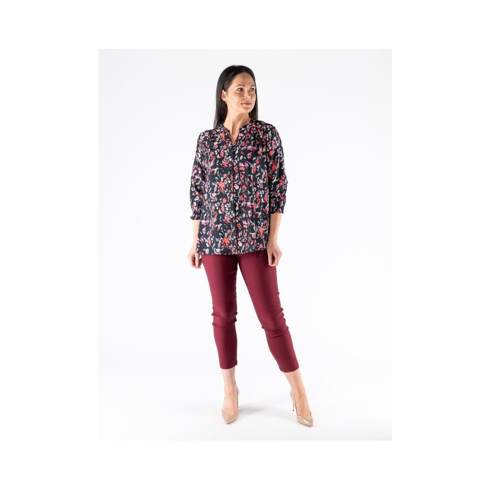 Floral Print Blouse with Elasticated Cuf - viscose & nylon breathable fabric