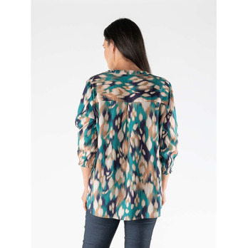 Green Abstract Print Blouse with 3/4 Sleeve - Casual & Dressy Occasions