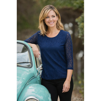 Round neck lace top with 3/4 sleeve - Neckline with Lace Detail