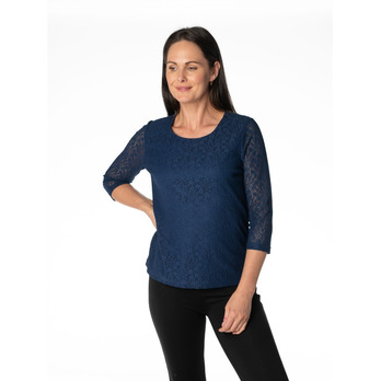 Round neck lace top with 3/4 sleeve - Neckline with Lace Detail