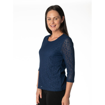 Round neck lace top with 3/4 sleeve - Neckline with Lace Detail