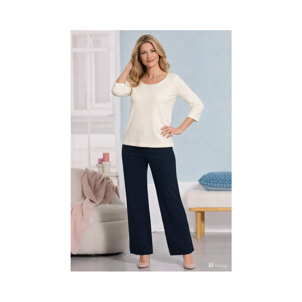 White Round Neck Lace Top with 3/4 Sleeve - Soft Stretchable fabric