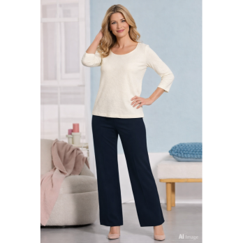 White Round Neck Lace Top with 3/4 Sleeve - Soft Stretchable fabric