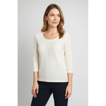 White Round Neck Lace Top with 3/4 Sleeve - Soft Stretchable fabric