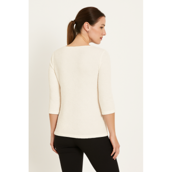 White Round Neck Lace Top with 3/4 Sleeve - Soft Stretchable fabric