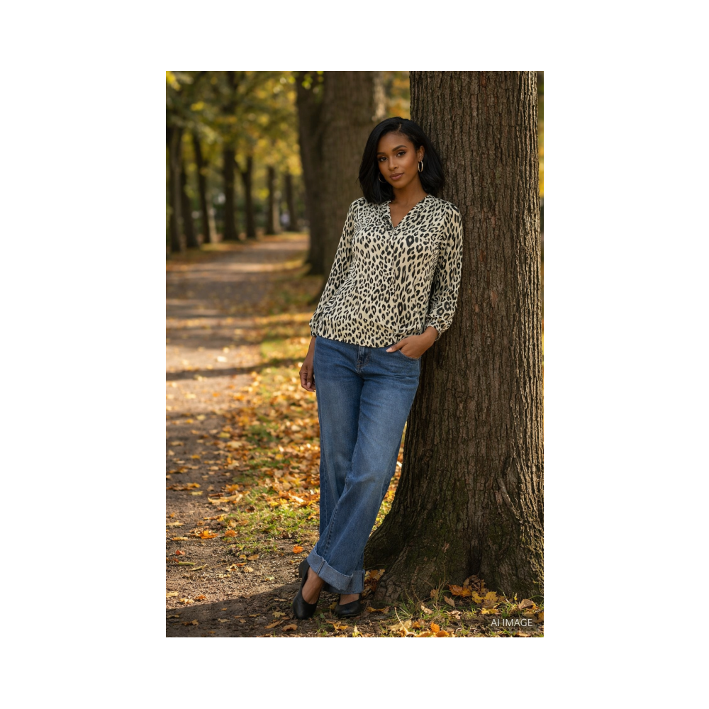 Animal Print Elasticated Bottom Blouse - Elasticated bottom hem