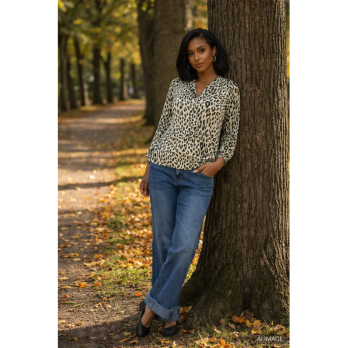 Animal Print Elasticated Bottom Blouse - Elasticated bottom hem