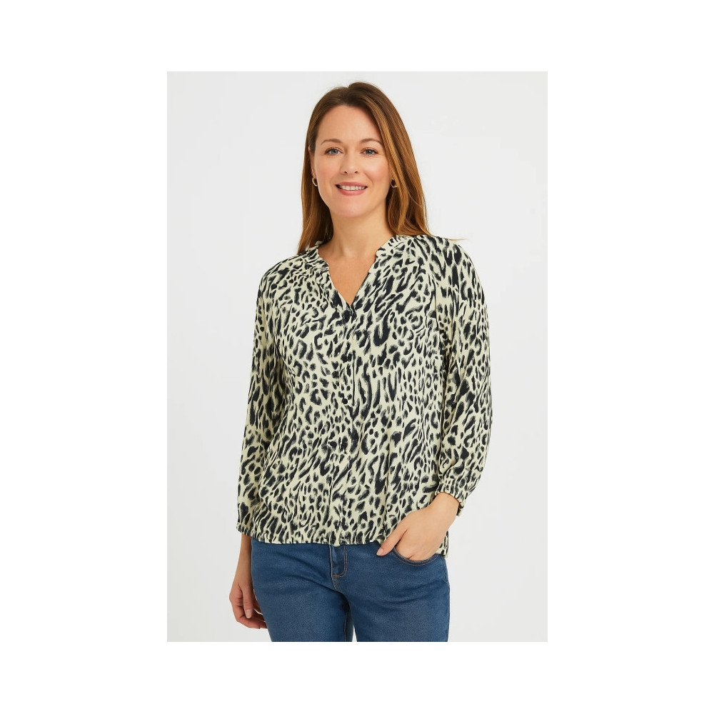 Animal Print Elasticated Bottom Blouse - Elasticated bottom hem