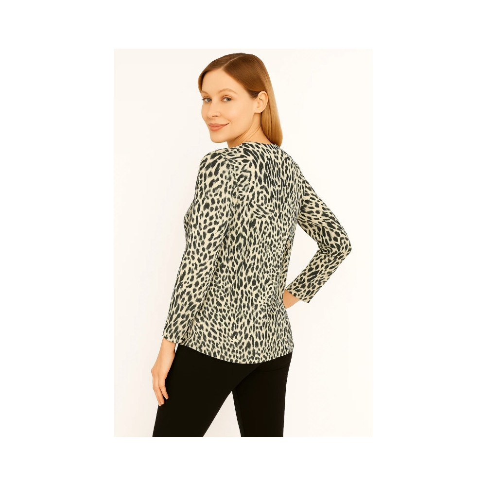 Animal Print Elasticated Bottom Blouse - Elasticated bottom hem