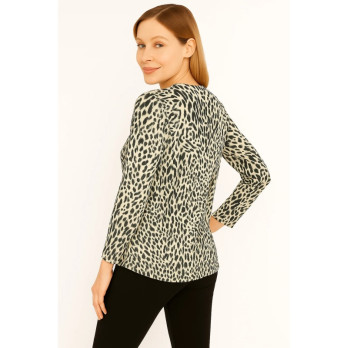 Animal Print Elasticated Bottom Blouse - Elasticated bottom hem