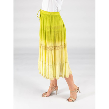 Lime Ombre skirt with embroidery and lace trim elasticated waist and tie 29 inch