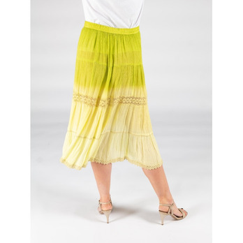 Lime Ombre skirt with embroidery and lace trim elasticated waist and tie 29 inch