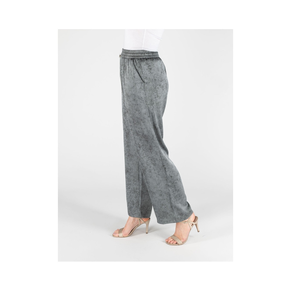 Grey Wide Leg Elasticated Trouser - 100% polyester smooth finish