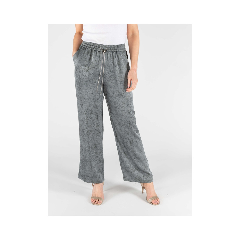 Grey Wide Leg Elasticated Trouser - 100% polyester smooth finish