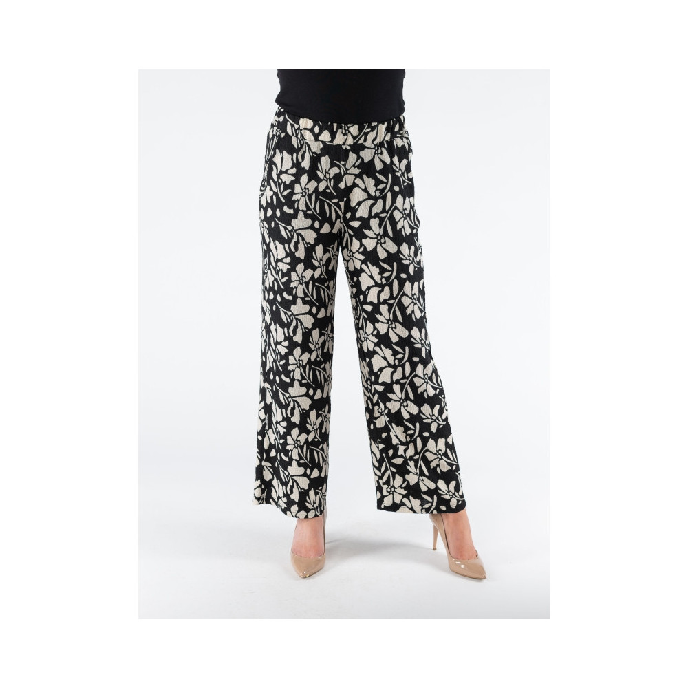 Flower Print Wide Leg Trouser Elasticated - Polyester-Elastane Blend