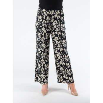 Flower Print Wide Leg Trouser Elasticated - Polyester-Elastane Blend