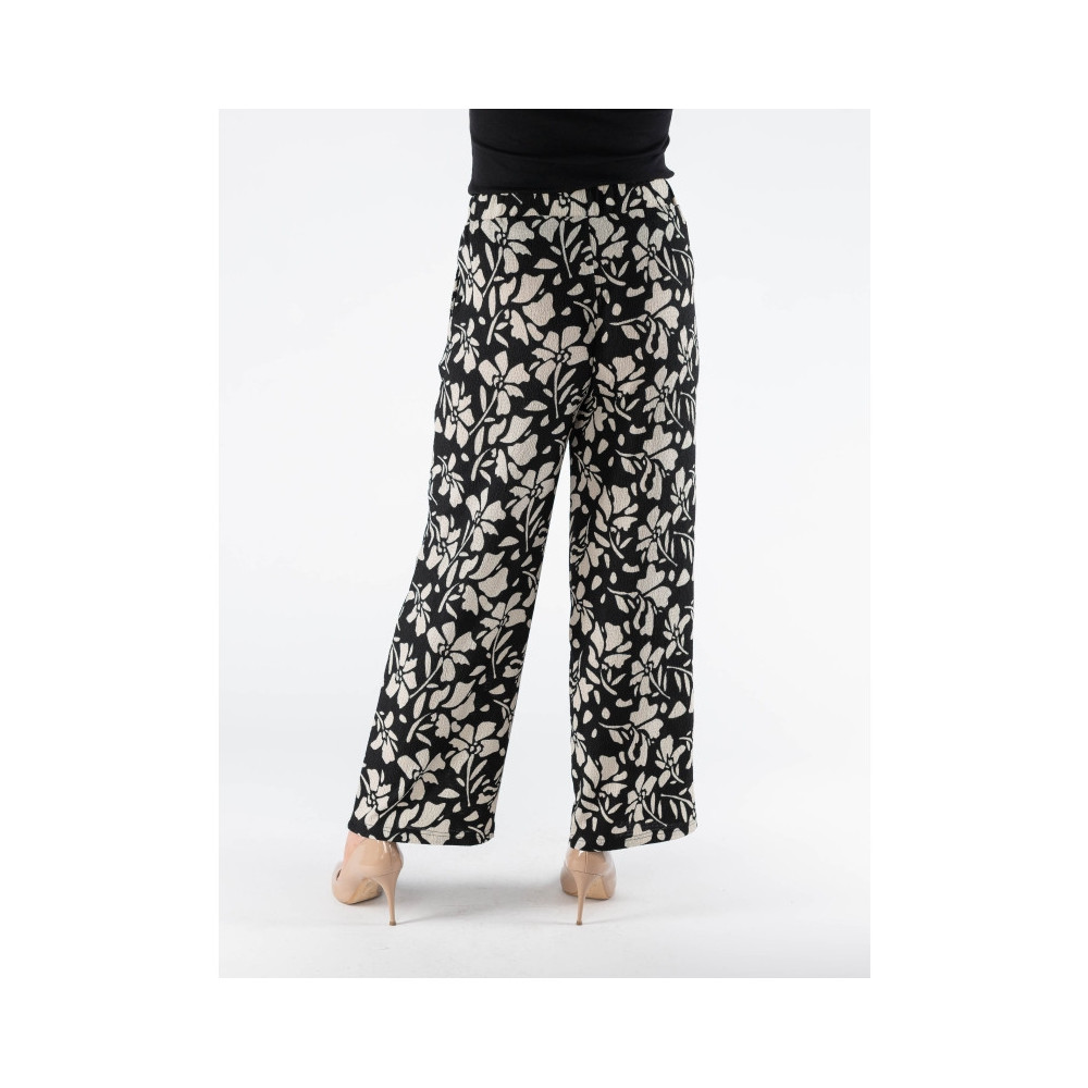Flower Print Wide Leg Trouser Elasticated - Polyester-Elastane Blend