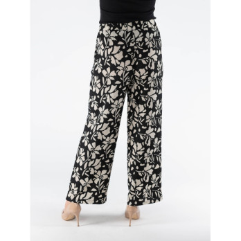 Flower Print Wide Leg Trouser Elasticated - Polyester-Elastane Blend