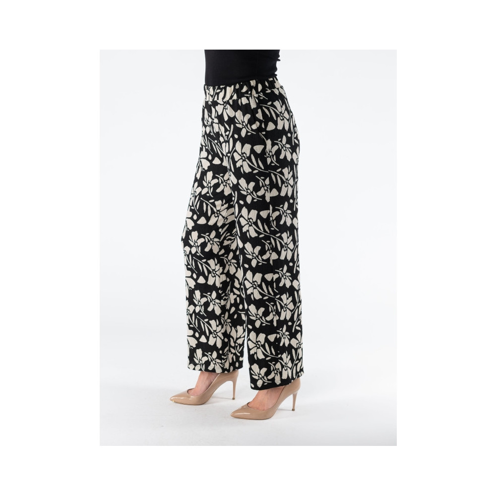 Flower Print Wide Leg Trouser Elasticated - Polyester-Elastane Blend