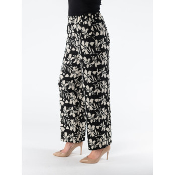 Flower Print Wide Leg Trouser Elasticated - Polyester-Elastane Blend