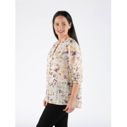 Ivory Multi Blouse With Elasticated Cuff with 3/4 Sleeve - For Casual or Semi-Formal Occasions