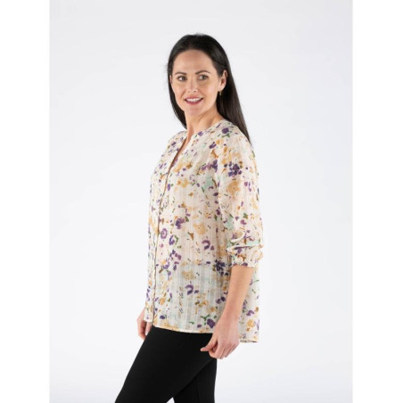 Ivory Multi Blouse With Elasticated Cuff with 3/4 Sleeve - For Casual or Semi-Formal Occasions
