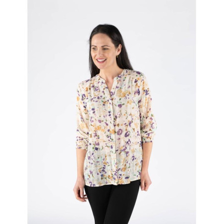 Ivory Multi Blouse With Elasticated Cuff with 3/4 Sleeve - For Casual or Semi-Formal Occasions