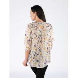 Ivory Multi Blouse With Elasticated Cuff with 3/4 Sleeve - For Casual or Semi-Formal Occasions