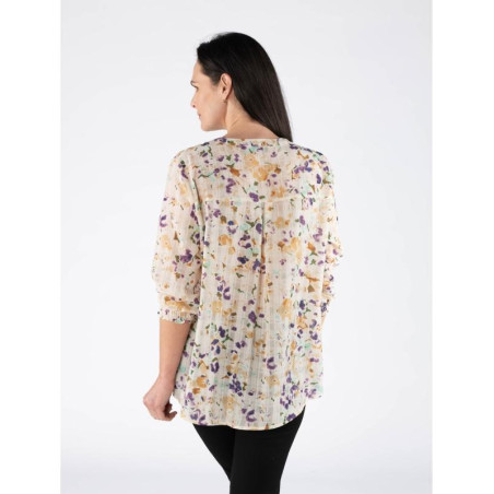 Ivory Multi Blouse With Elasticated Cuff with 3/4 Sleeve - For Casual or Semi-Formal Occasions