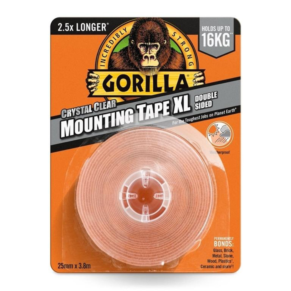 Gorilla Clear Mounting Tape XL 25mm x 3.8m - Double sided - Indoor or Outdoor use