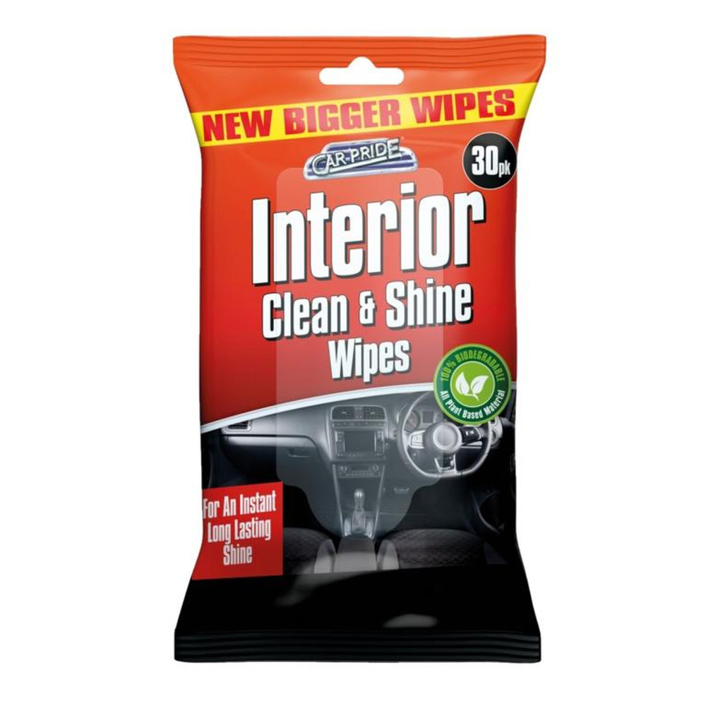 Car Pride Interior Biodegradable Clean & Shine Wipes Pack 30
